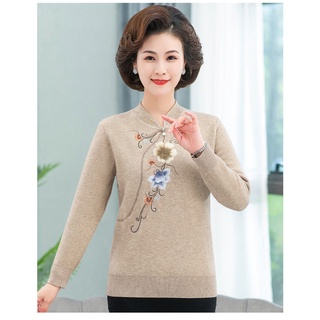 Quần áo mùa thu và mùa đông cộng với áo len dày nhung phong cách nước ngoài sườn xám cổ áo hàng đầu của phụ nữ trung niê