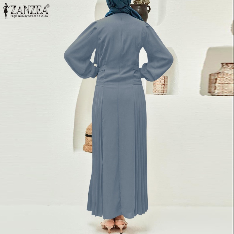 Zanzea Đầm Dài Tay Phồng Đính Nút Thời Trang Dành Cho Nữ