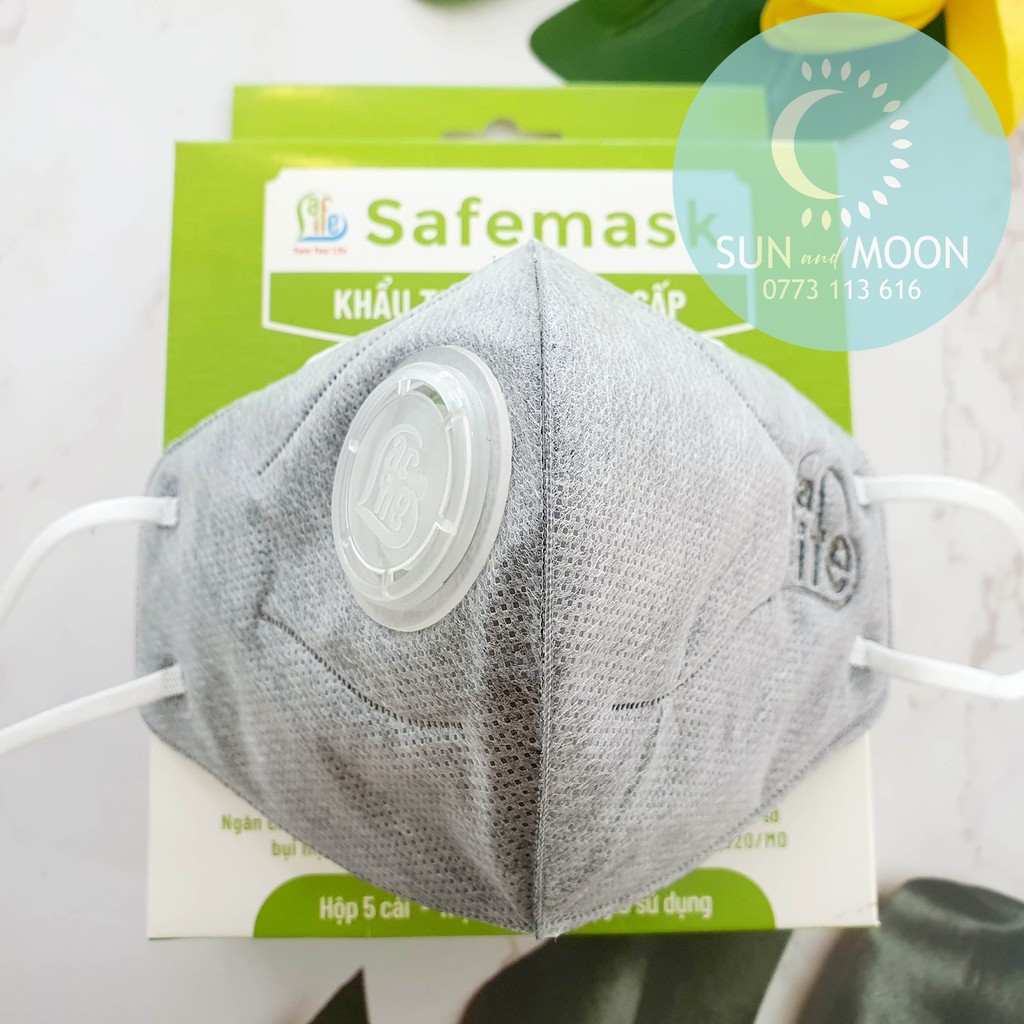 Khẩu trang 3D (N96+) CARBON CÓ VAN chống bụi mịn pm2.5 Safelife Vietnam (Có thể giặt lại) Hộp 05 cái.