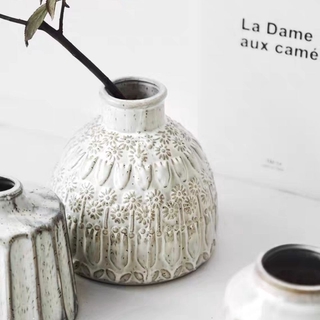 ✔Phong cách cổ điển Nhật Bản cổ điển đau khổ chạm nổi bình gốm thủ công bằng đá cổ bình gốm nhà máy bàn ăn trang trí nội