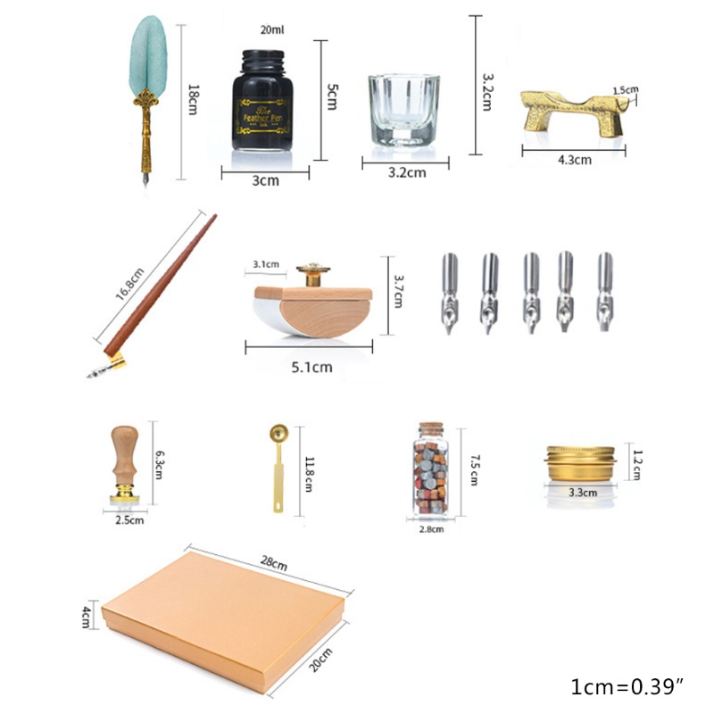 Hộp Đựng Bút Thư Pháp Hình Lông Vũ Cổ Điển Kèm Ngòi Sáp Và Giá Đỡ Con Dấu Niêm Phong Dành Cho Trường Học