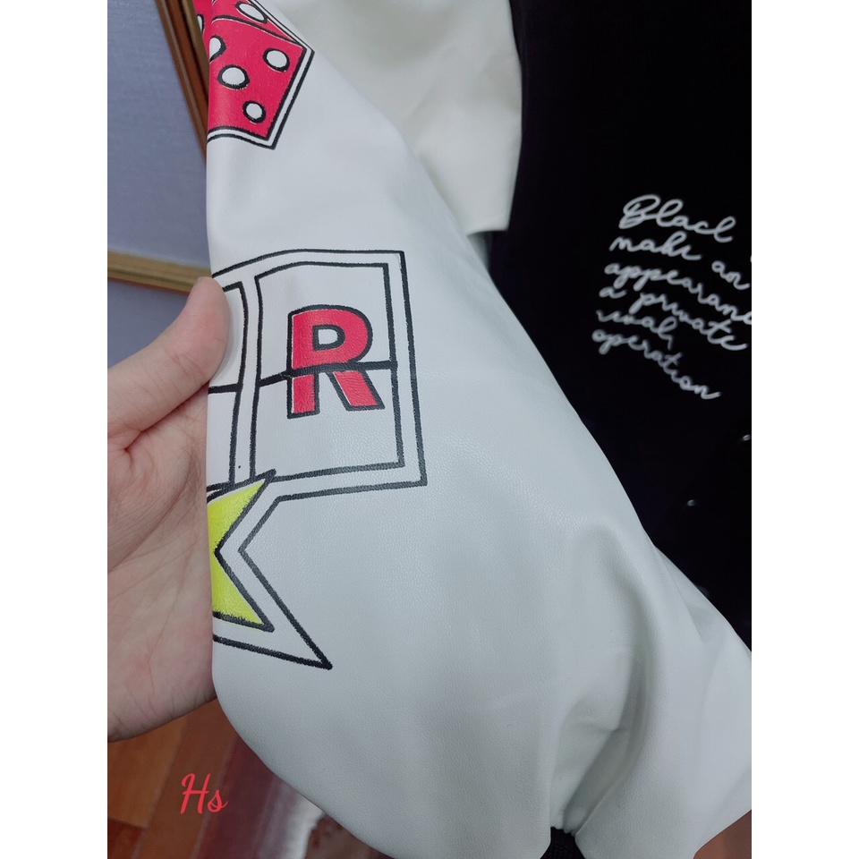 Áo khoác bomber unisex chữ thái , áo khoác bóng chày phối tay trắng in chữ M05