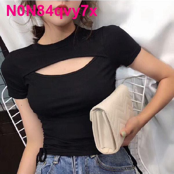 Slim Fit áo ngắn tay màu đỏ thun mùa hè 2020 nữ thời trang mới dây rút sexy lưới quần hàng đầu