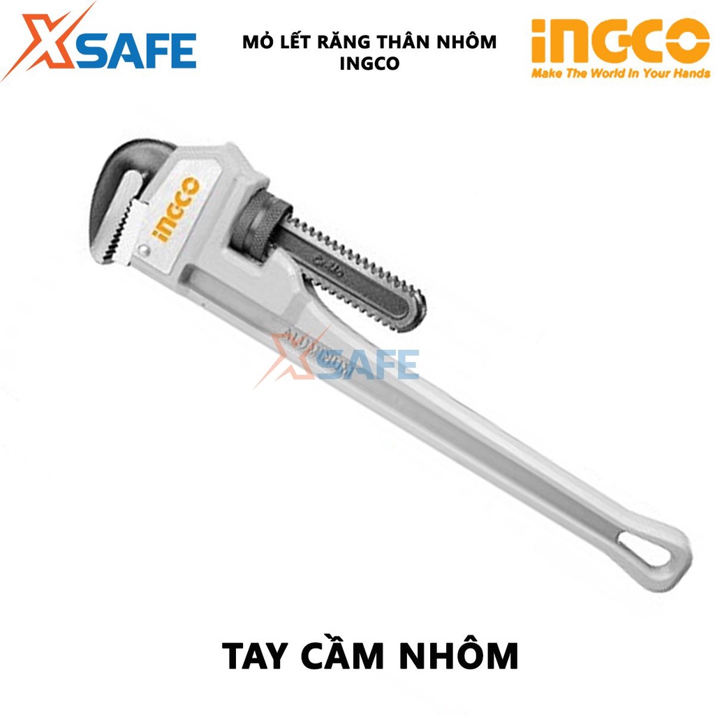 Mỏ lết mở ống chuyên dùng tay nhôm INGCO thép carbon chất lượng cao, đinh tán rắn, 2 kích thước 14&quot; và 18&quot;