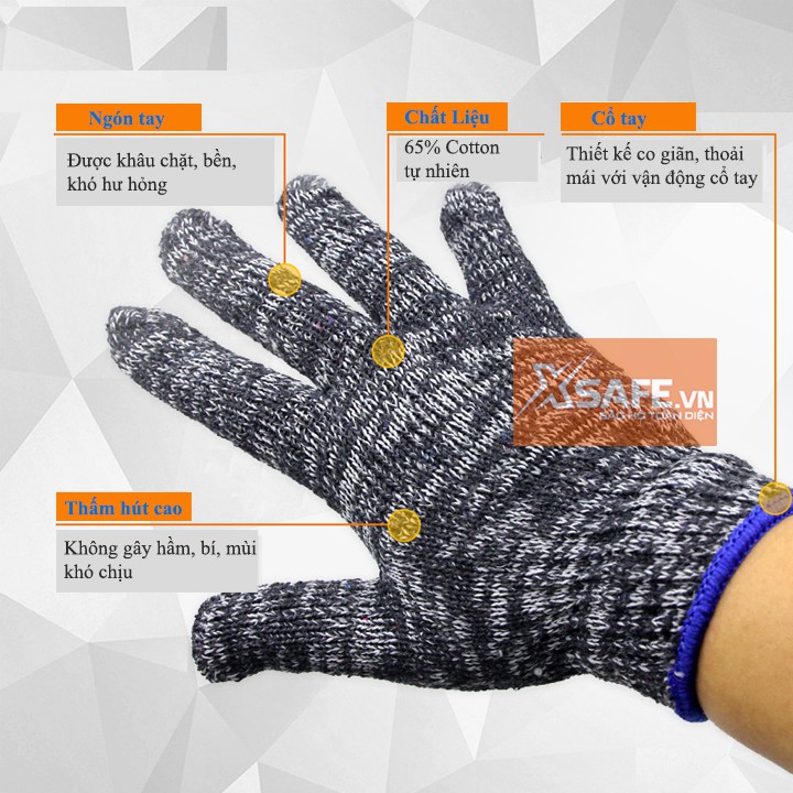 Găng tay bảo hộ sợi len 80g găng tay sợi len muối tiêu chống trơn trượt, thao tác linh hoạt, không hầm bí (loại dày)