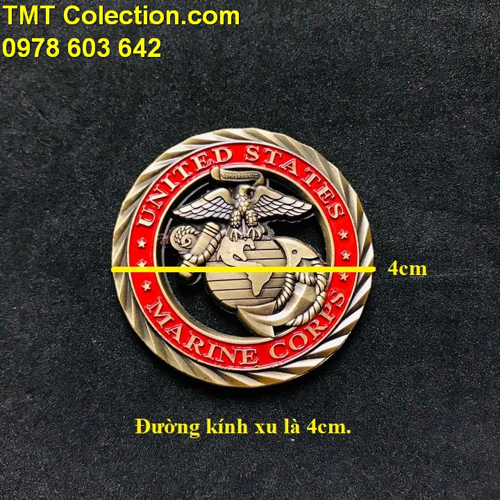 Xu Huy Hiệu Thủy Quân Lục Chiến Mỹ, Chất liệu Niken, Màu Đồng, Đỏ - SP005279