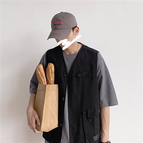 ♞AFF LIGA♞ Áo khoác không tay dáng rộng nhiều túi phong cách hip hop Hàn Quốc mới cho nam