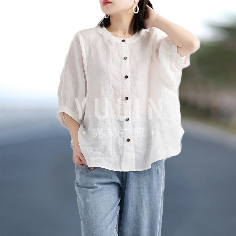 【🔥Spot sale🔥】【Eight colors】2021 Hot New Spring and Summer Retro Linen Short-Sleeve Shirt Top Women's Large Size Cotton Linen Casual Shirt Thin Loos
