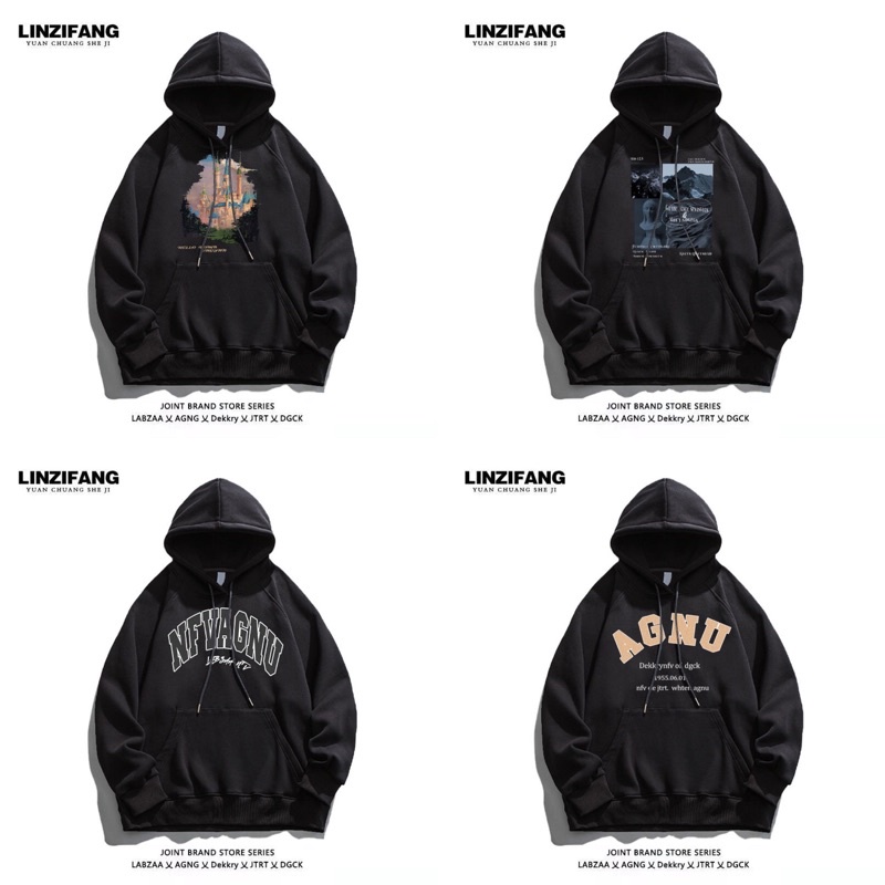 ÁO HOODIE NỈ BÔNG 🔥 LINZIFANG M1-10 (bảng màu đen)