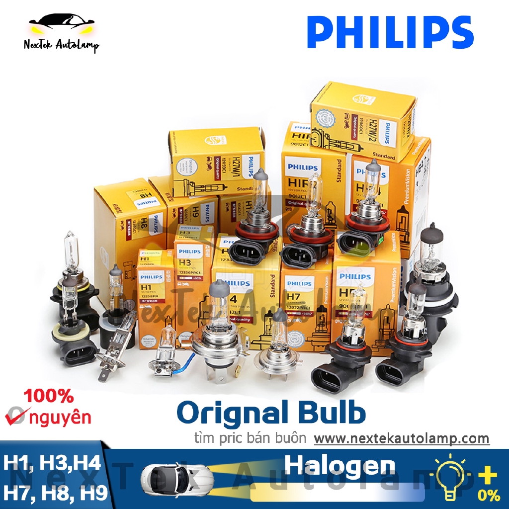 Philips Car Halogen Bulbs H1 H3 H4 H7 H8 H9 Đèn Pha Tự động Tiêu Chuẩn Bóng đèn Rally Vision Premium Vision(1 bóng đèn)