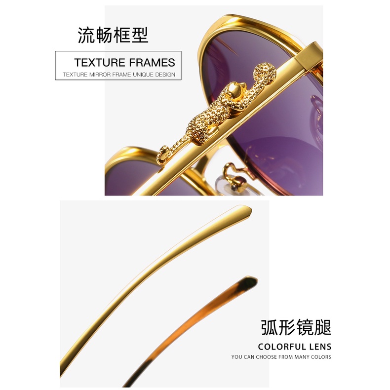 CARTIER Kính Mát Gọng Kim Loại Tròng Tròn Họa Tiết Da Báo Chống Gió Thời Trang Cho Nam Và Nữ