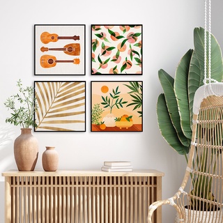 Bộ 4 tranh canvas in hình Nhiệt đới - đã có khung kèm phụ kiện