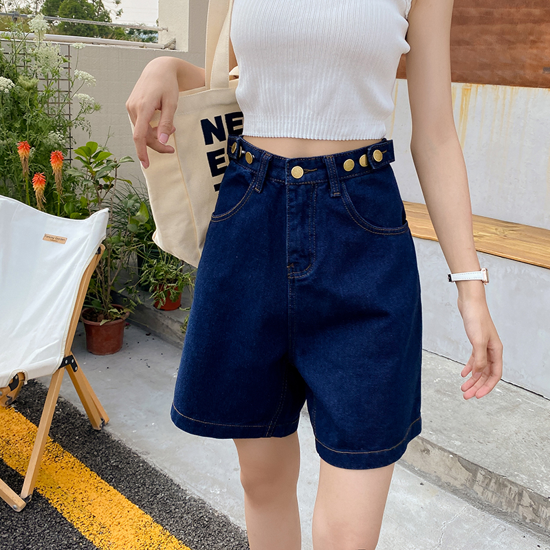 Quần Short Jeans Lưng Cao Ống Rộng Thời Trang Retro Cho Nữ