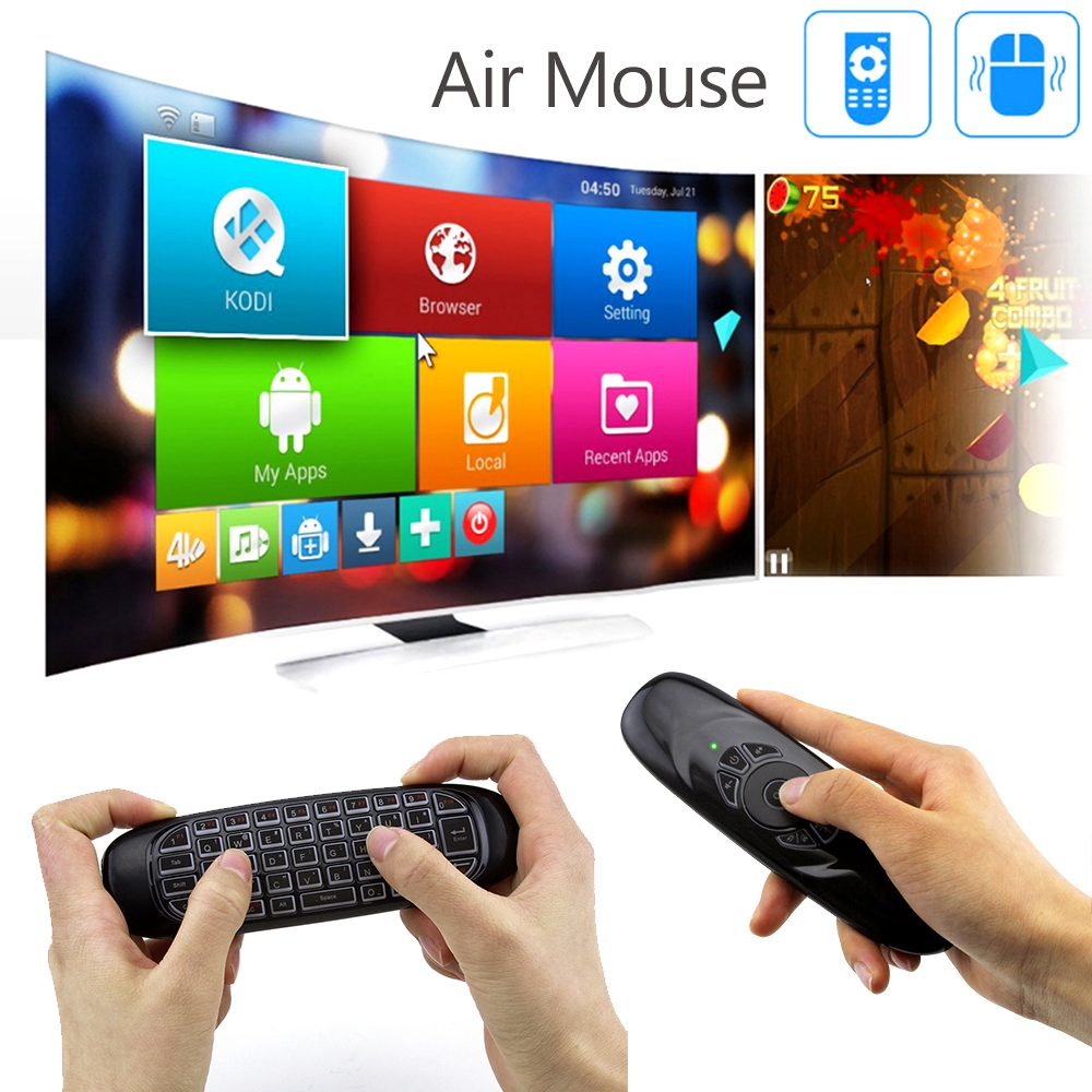 Bàn phím không dây mini chơi game có đèn nền điều khiển từ xa thông minh bằng giọng nói cho hộp TV Android PC