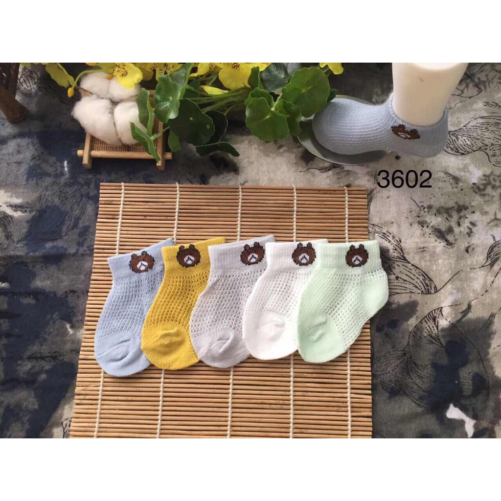 Set 5 đôi tất lưới hình gấu cho bé từ 0 đến 3 tuổi