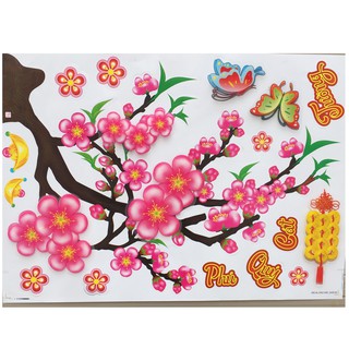 Decal 3d (sticker) dán kính Việt Nam trang trí Tết (mẫu Hoa Đào)