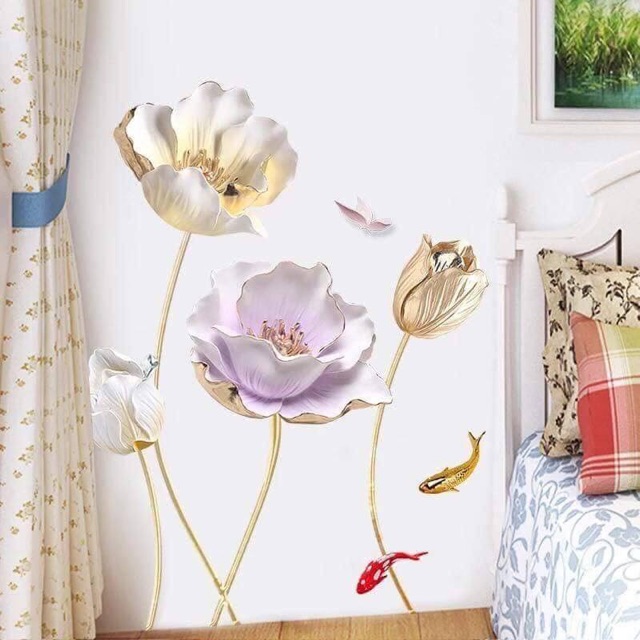 DECAL DÁN TƯỜNG HOA HỒNG ĐÁ 3D