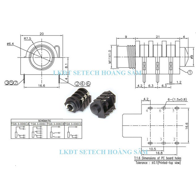 Cổng cắm audio chân cắm Jack Audio 6.5mm stereo hàn mạch