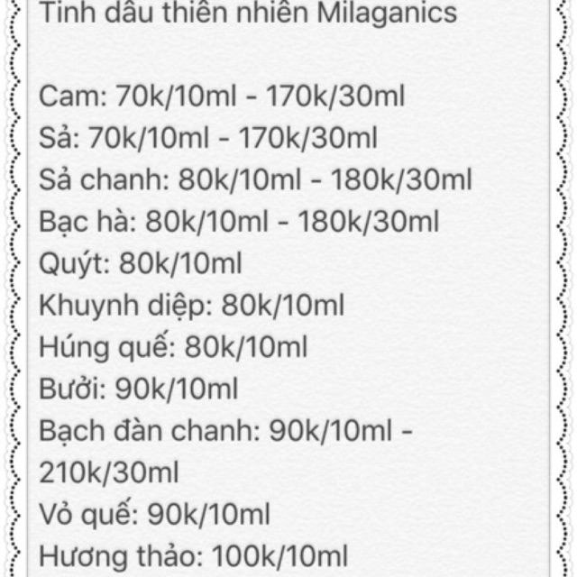 Tinh dầu thiên nhiên Milaganics