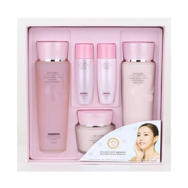 Bộ Dưỡng Da Chiết Xuất Từ Hoa Hồng 3W Clinic Flower Effect Extra Moisturizing Skin Care Set