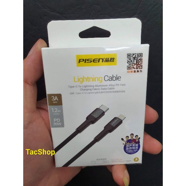 Cáp sạc Pisen Type C to Light ning NJ-CL-PD03-1200 hỗ trợ sạc nhanh PD 20W For I P dài 1m2