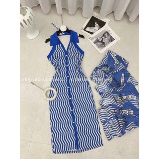 Đầm body cổ yếm sọc