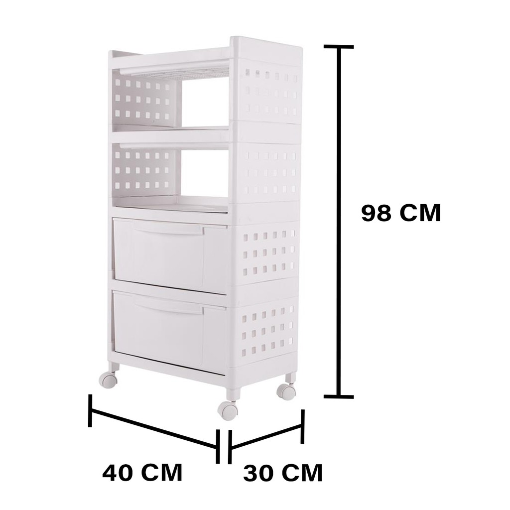 HomeBase API Kệ nhựa 4 tầng có 2 ngăn kéo Thái Lan W48xD30xH98 Cm Trắng