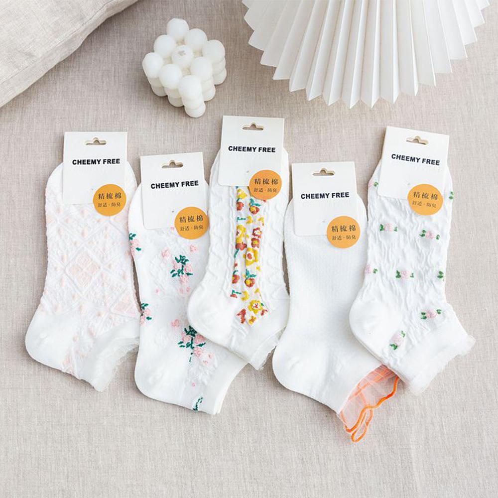 DWAYNE Vớ Cotton Cổ Thấp Phối Lưới Thoáng Khí Dễ Thương Xinh Xắn Dành Cho Nữ