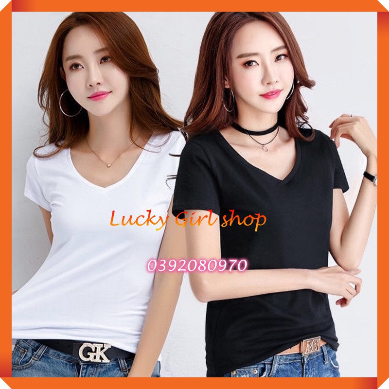 Áo Thun Nữ Body Cổ Tim Tay Ngắn Màu Đen Trắng Basic Thun Spandex Co Giãn 4 Chiều Free Size Dưới 60Kg - Lucky Girl shop