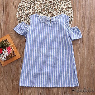Aba-kids Bé Gái Quần Áo Mùa Hè Sọc Xanh Nơ Đầm Sundress