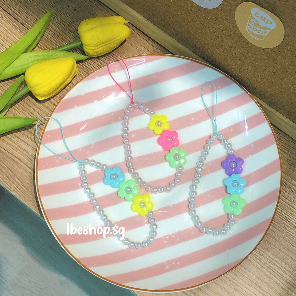 Dây Treo Điện Thoại Phone Strap Pearl Flower hạt nhựa nhiều màu