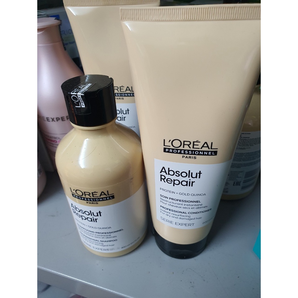 Combo gội xả Loreal Professionnel phục hồi tóc hư tổn Serie Expert Absolut Repair Gold 300ml-200ml