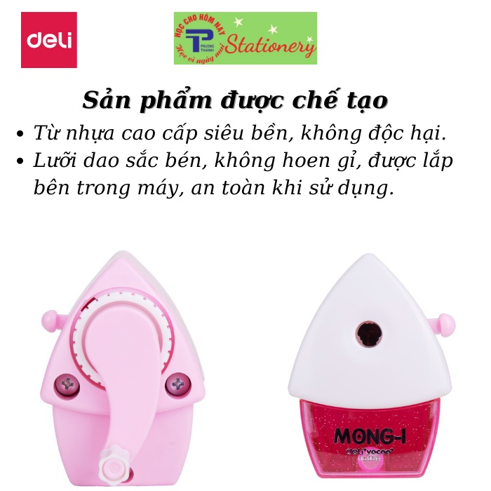 Gọt chì quay tay hình ngôi nhà Deli - màu hồng, xanh - 1 cái E0644