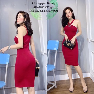 Váy len body đan dây cổ yếm