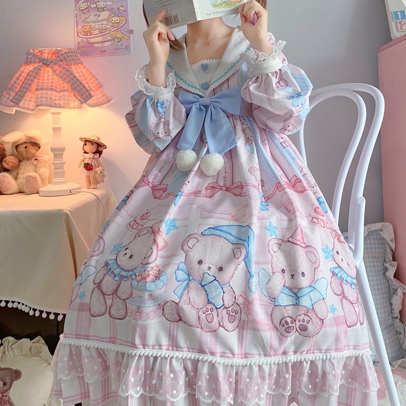 Váy lolita OP bé gấu dài tay dễ thương