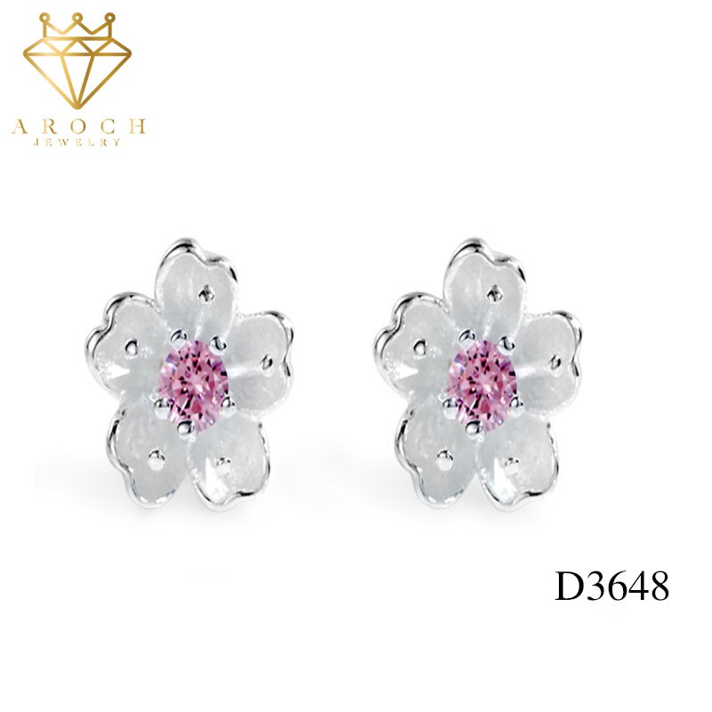 Khuyên tai bạc Ý s925 hoa anh đào D3648 - AROCH Jewelry