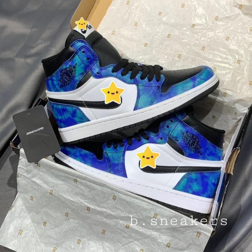 Giày thể thao Jordan xanh loang nước biển cổ cao, Giày JD1 high tie dye cao cổ nam nữ siêu hot Full Box Bill-Lyly