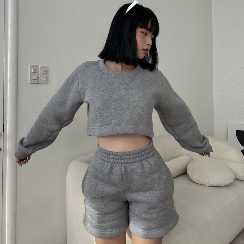 CHÍNH HÃNG : LUNA SET ( GREY ) : ÁO CROPTOP VÀ QUẦN ĐÙI LỬNG