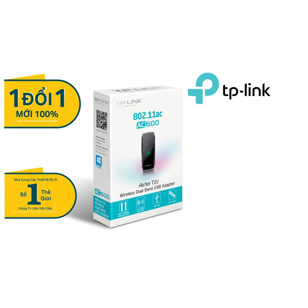 TP-Link USB wifi (USB thu wifi) Chuẩn AC 600Mbps Archer T2U - Hãng phân phối chính thức