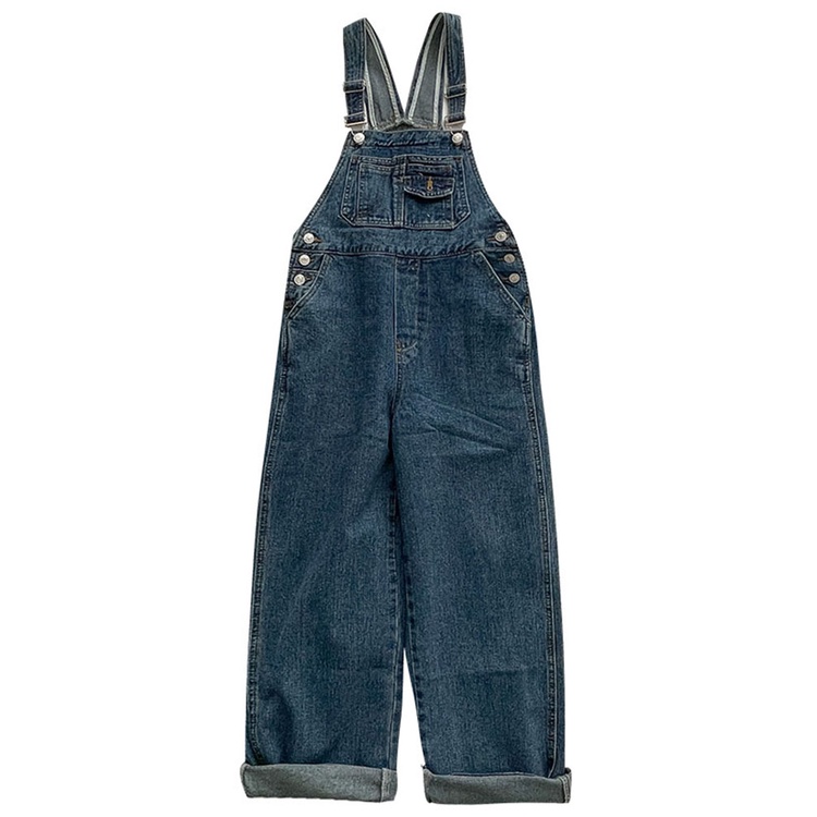 Yếm Jeans Nữ | Quần Yếm Jeans Nữ Dáng Dài Chất Denim Ống Rộng Màu Xanh Bò Unisex Túi Ngực Xinh Xắn AdeliaShop