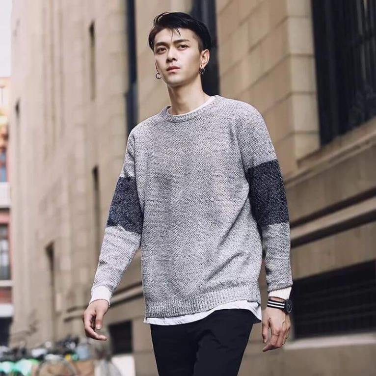 Áo Len Nam dài tay Cổ Tròn Gạo Phối Tay  AL70