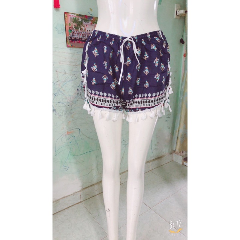 [size 1/40-50ký]Quần đùi lanh thái viền ren tua rua đi biển