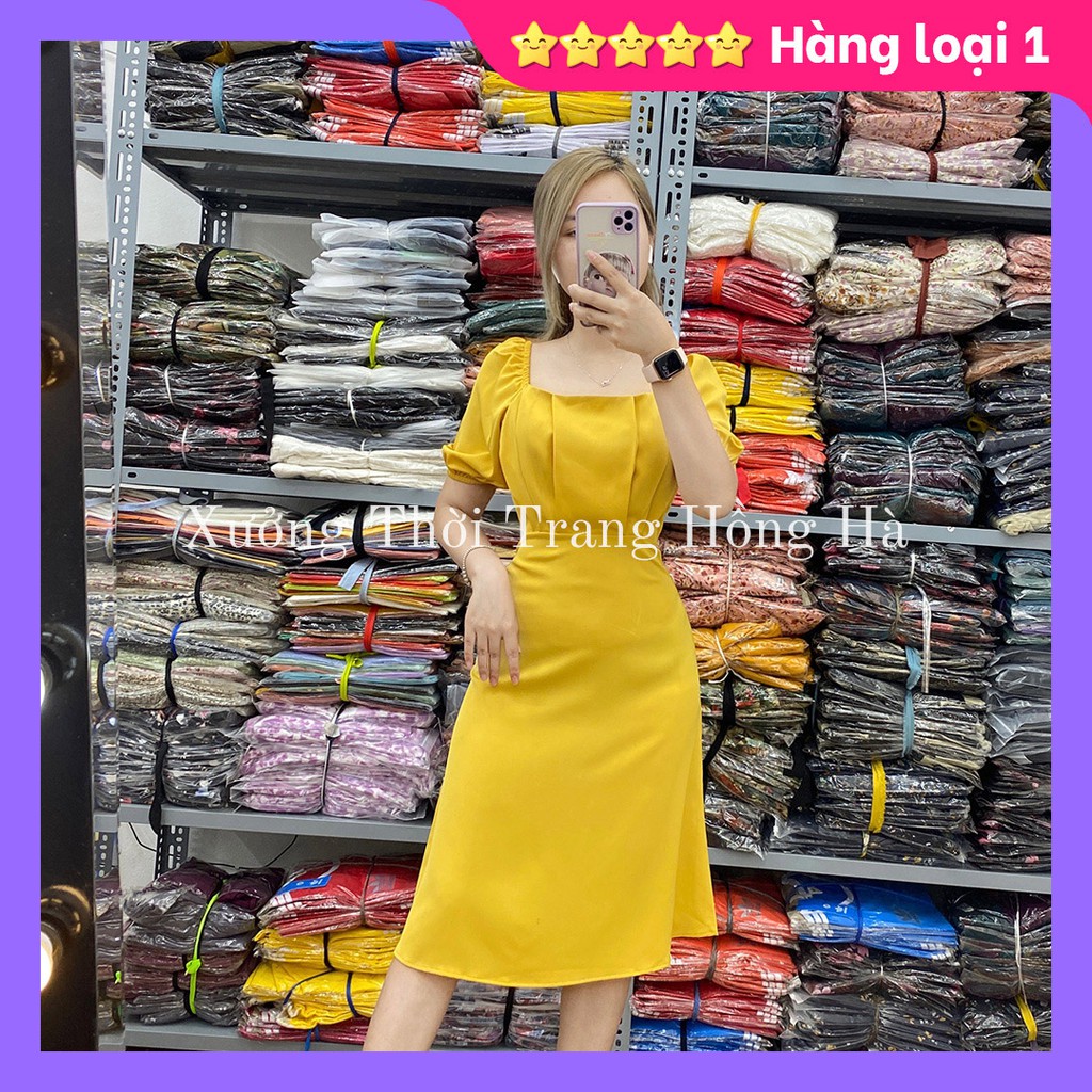 ✅🎯 Ảnh Thật 100% 🎯✅ Váy Lụa Tay Phồng Cổ Vuông Phong Cánh☘️ Lụa hàn ( 3 màu )