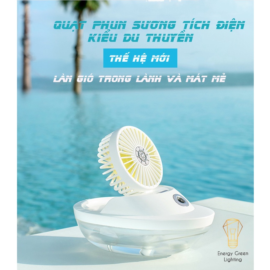 Quạt Phun Sương Energy Green Lighting Tích Điện SX-HF01 - Kiểu Dáng Du Thuyền - Khếch Tán Tinh Dầu, Tạo Ẩm