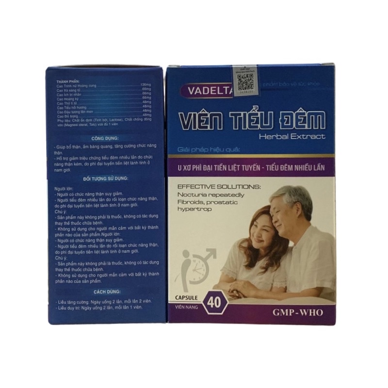 Viên Tiểu Đêm VADELTA Vinaphar- Lọ 40 viên- Giúp bổ thận, ấm bàng quang, tăng cường chức năng thận