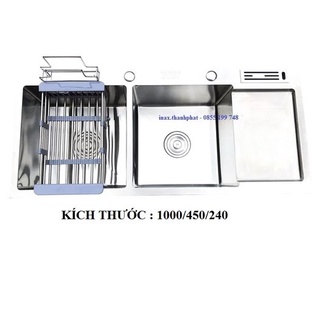 Chậu rửa bát hai hố cân, có bàn, có cài dao thớt, hàng đúc, tp-h10045c-cd