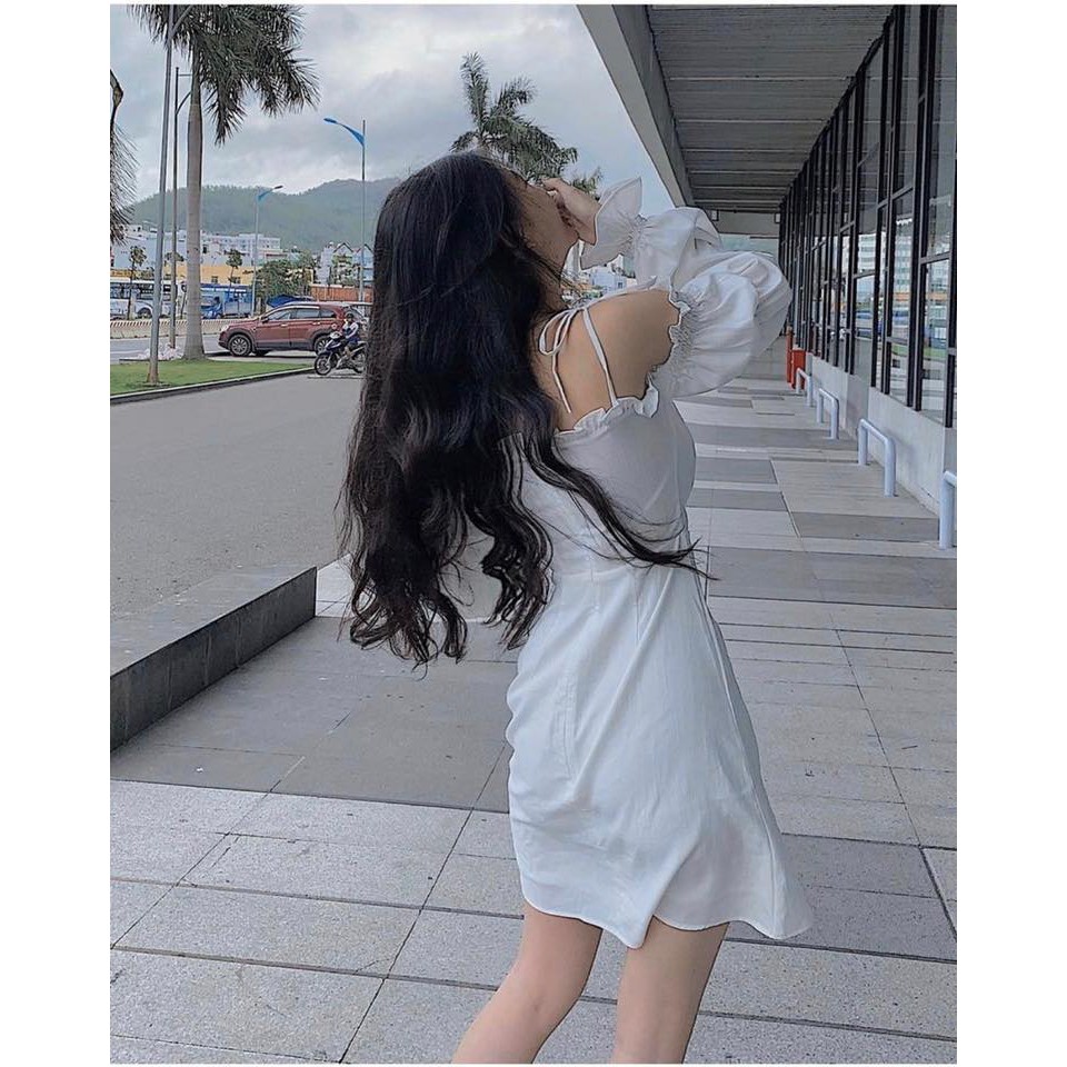 [Mã SKAMA06 giảm 8% tối đa 50K đơn 250K] ĐẦM TRẮNG 2 DÂY RỚT VAI TAY PHỒNG | BigBuy360 - bigbuy360.vn