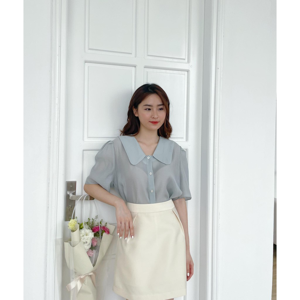 Áo sơ mi cổ sen chất tơ Hàn Quốc