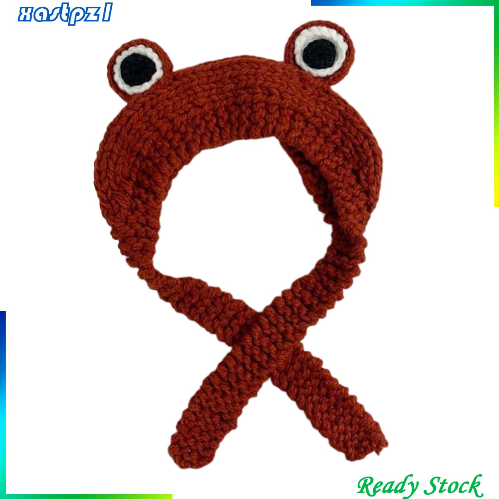 Băng đô đan móc trùm đầu che tai họa tiết hoạt hình con ếch mắt to đáng yêu giữ ấm cho nữ