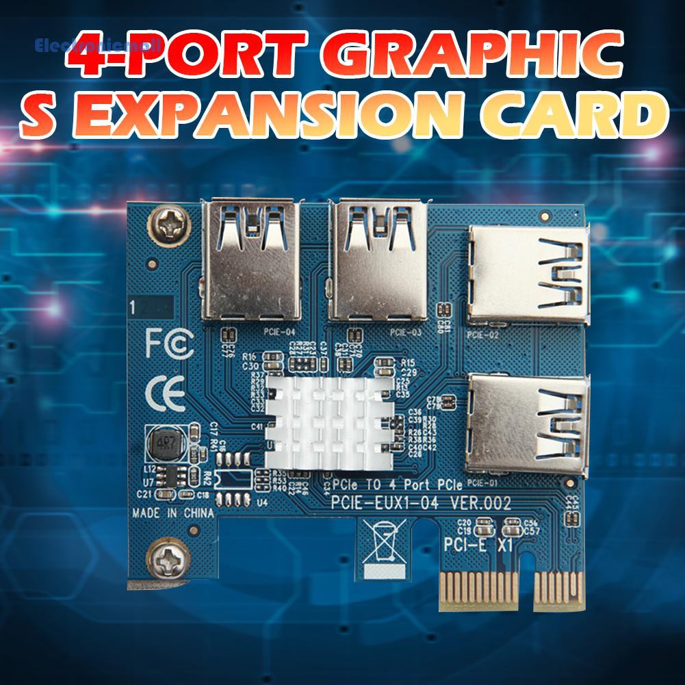 ElectronicMall01 PCIe to PCI Express Adapter 1x to 16x 1 to 4 USB 3.0 Riser Card with IC Heatsink